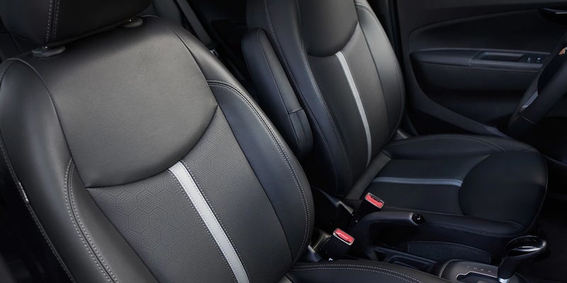 Close up view of the front seats in a Chevrolet Spark