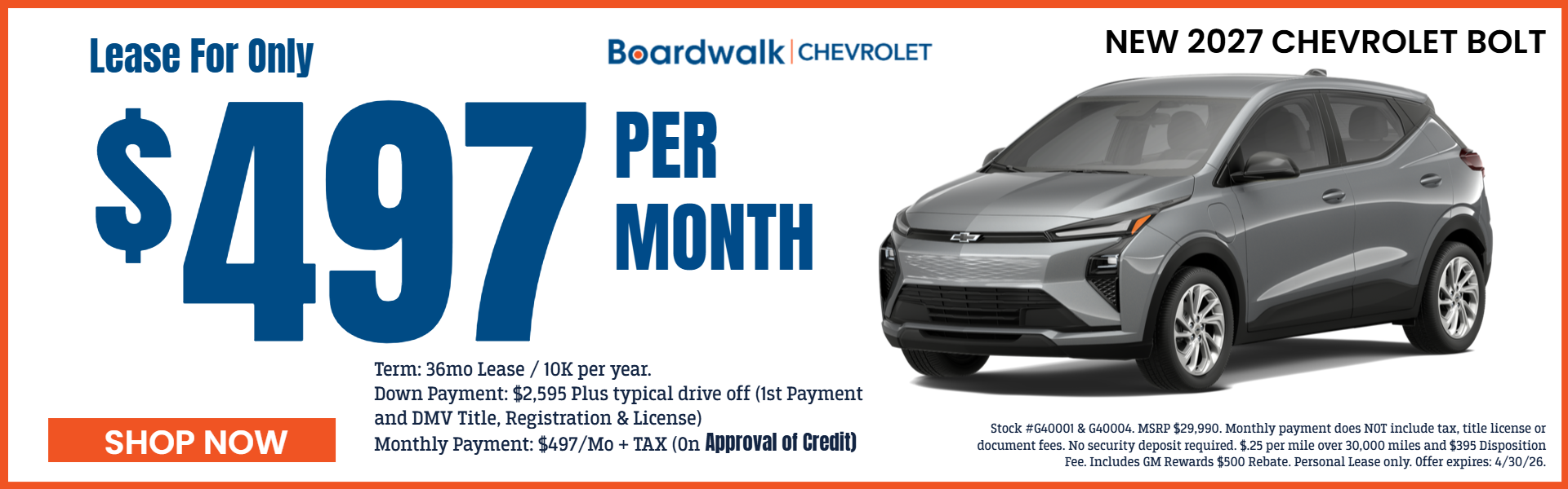 NEW 2027 BOLT OFFERS FROM BOARDWALK CHEVROLET